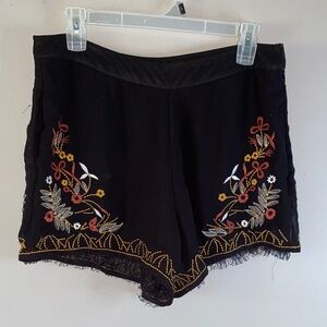 Elegant Black Embroidered Women's Shorts